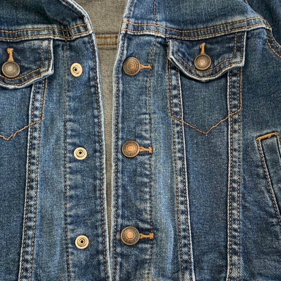 Old Navy Dark Blue Denim Jacket with Gray Hood - Picture 6 of 6